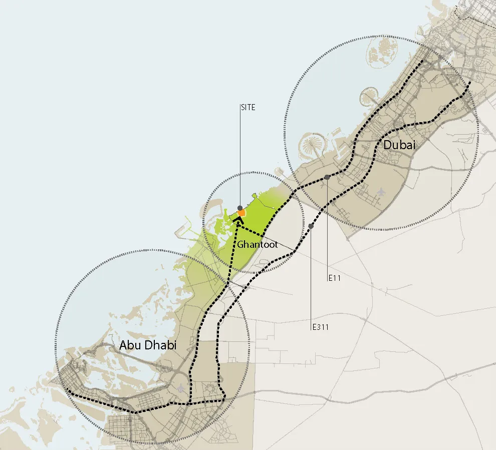 Map of Al Jurf on the coast between Abu Dhabi and Dubai