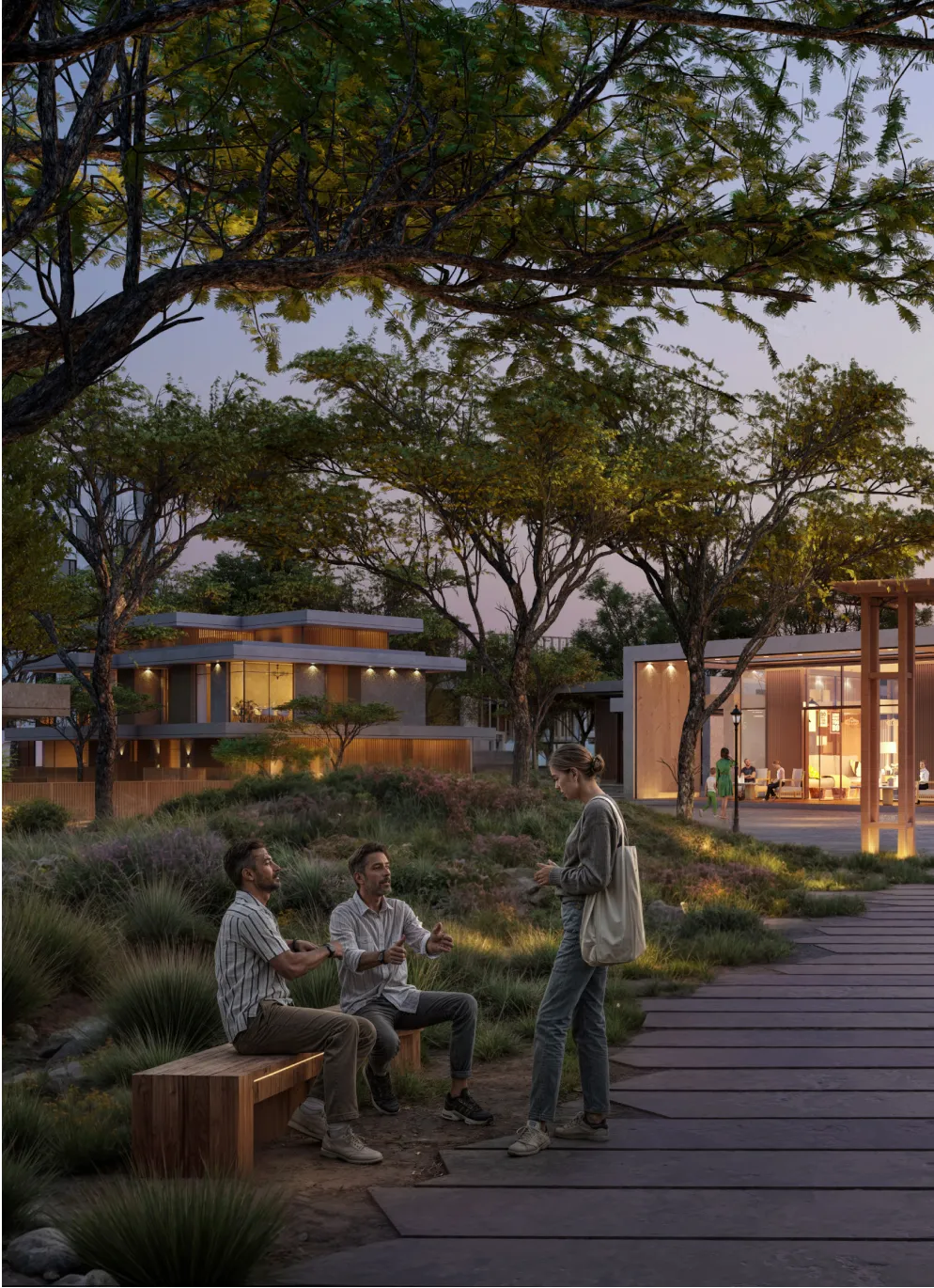 Residents relaxing in Ghazal Park among the trees