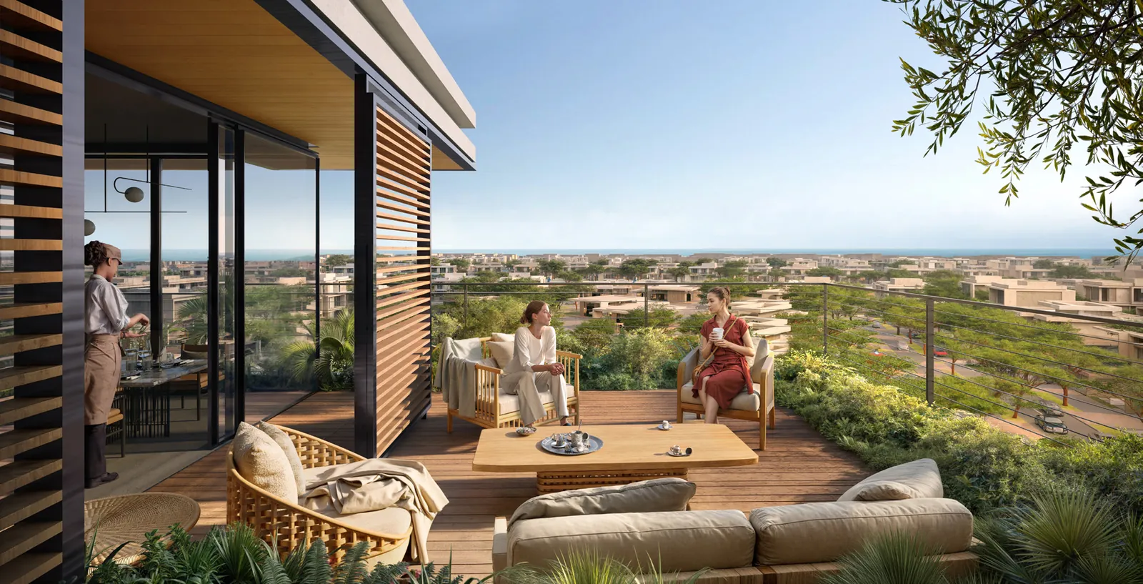 Residents on an apartment terrace
