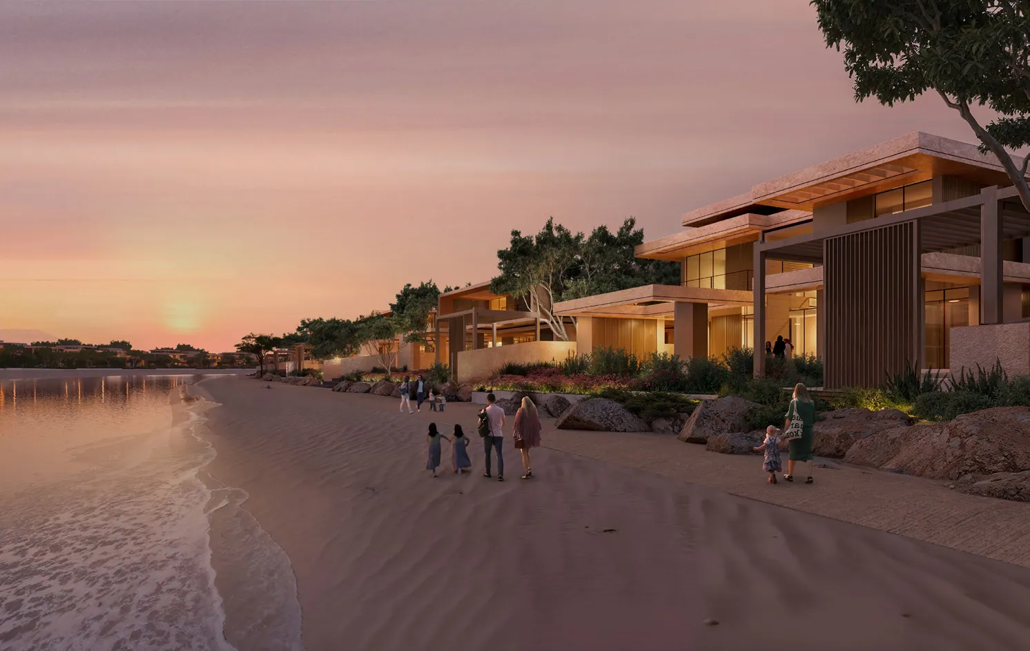 Naseem AlJurf canal villas on the beach at sunset
