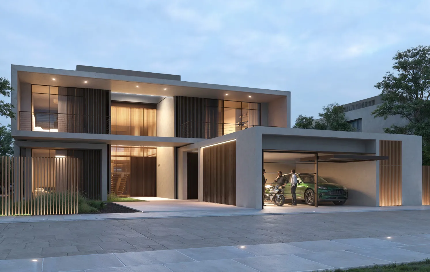 Canal villa entrance and carport
