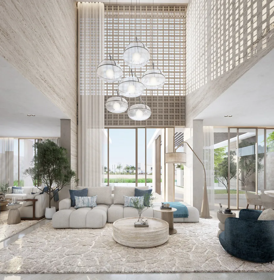 Double-height living room in a canal villa