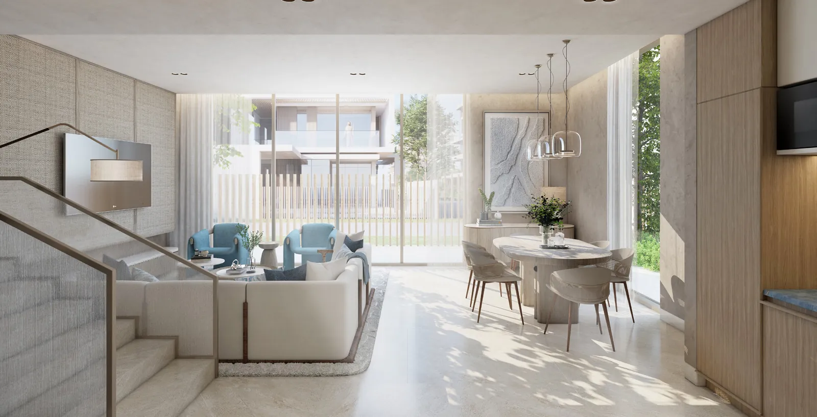 Living and dining room in a Sikka townhouse